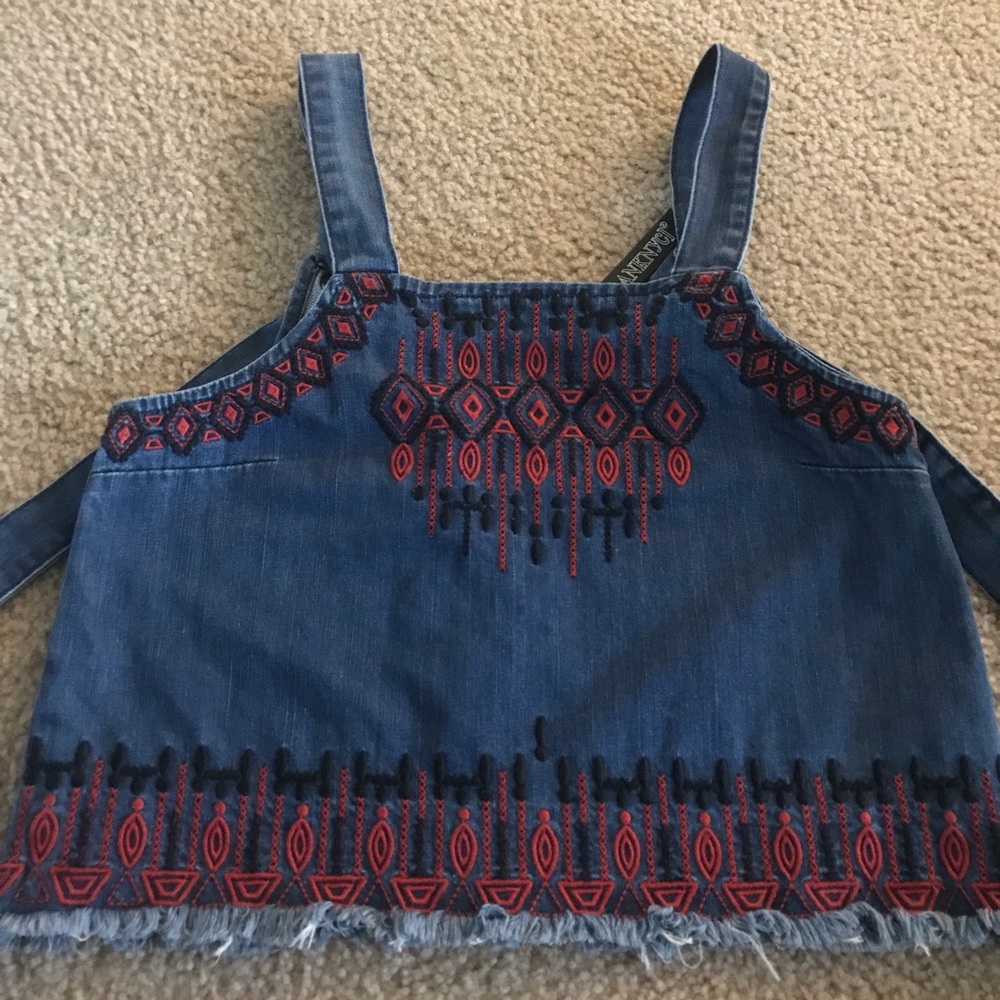 BlankNYC Embroidered Denim Crop Tank Blue Red Boho